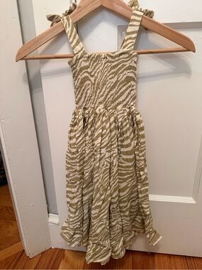 Rylee + Cru Olive and White Zebra-Print Tie-Strap Dress